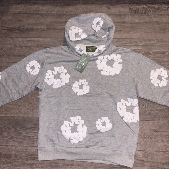 Gray Hoodie with White Floral Patterns